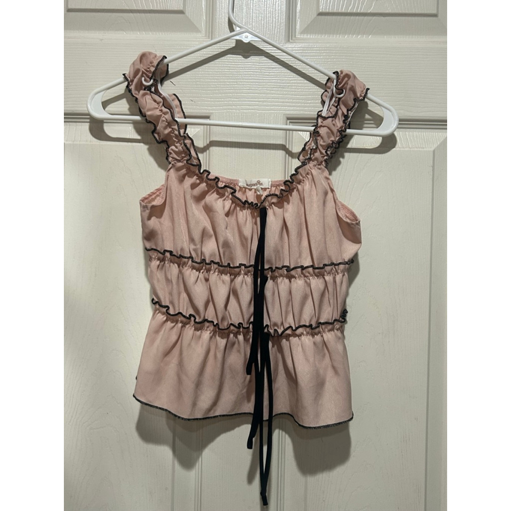 Women's Sugarkiss Pink & Black Ruffled Tank Top M